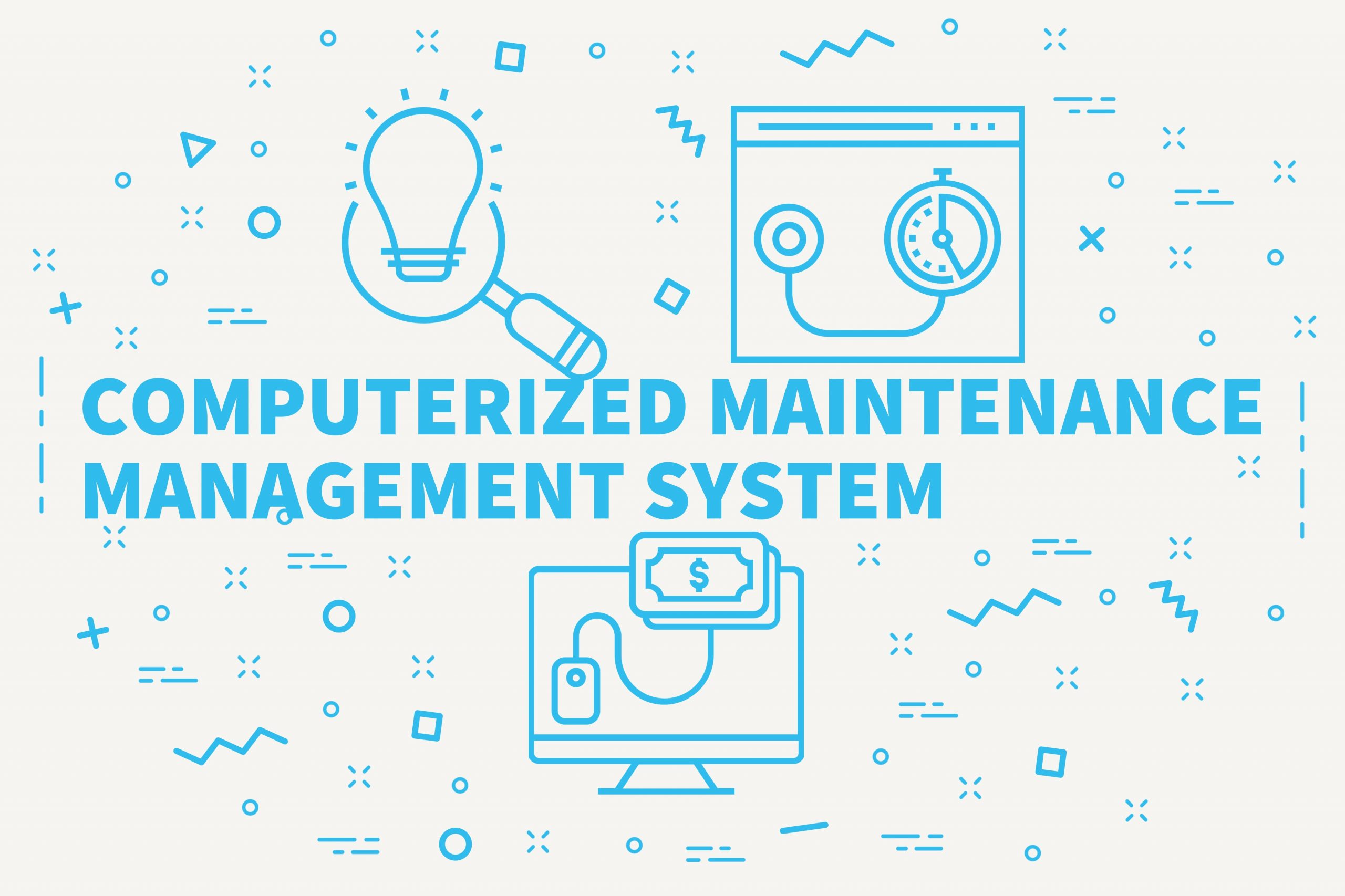 Conceptual business illustration with the words computerized maintenance management system
